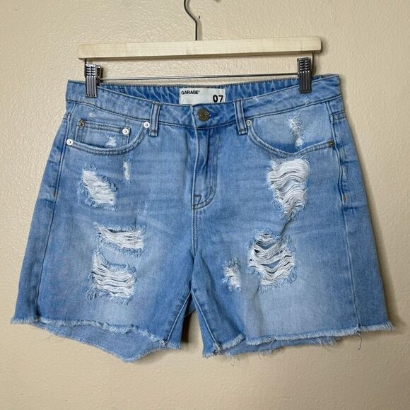 Garage Shorts Women's 7 blue Boyfriend Denim Distressed - Picture 1 of 12